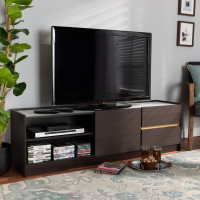 Baxton Studio LV25TV2512-Modi Wenge/Marble-TV Walker Modern and Contemporary Dark Brown and Gold Finished Wood TV Stand with Faux Marble Top>